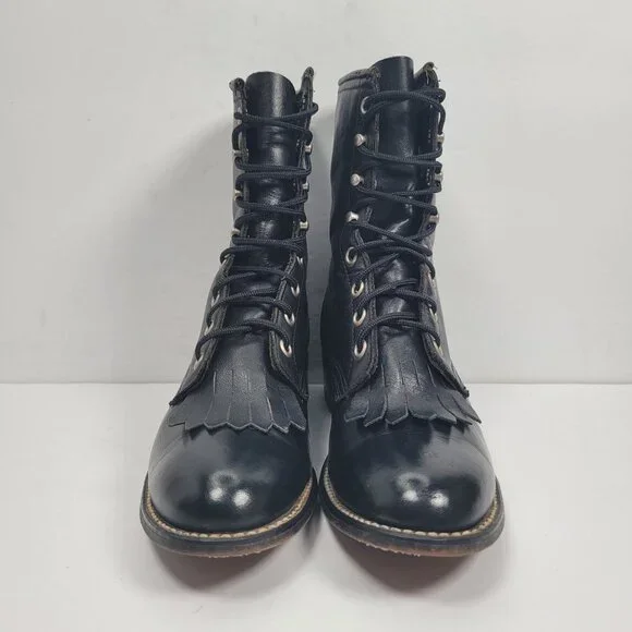 Laredo Kilte Roper Women's Black Leather Lace up Western Boots US Size 7M - Picture 3 of 12